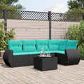 6-teiliges Gartensofa-Set mit Kissen, schwarzes Polyrattan