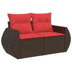 6-teiliges Gartensofa-Set mit Kissen, braun, Polyrattan