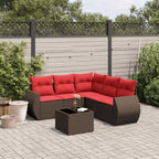 6-teiliges Gartensofa-Set mit Kissen, braun, Polyrattan