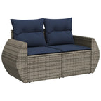 7-teiliges Gartensofa-Set mit Kissen, grau, Polyrattan