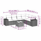 7-tlg. Garten-Sofagarnitur mit Kissen Hellgrau Poly Rattan