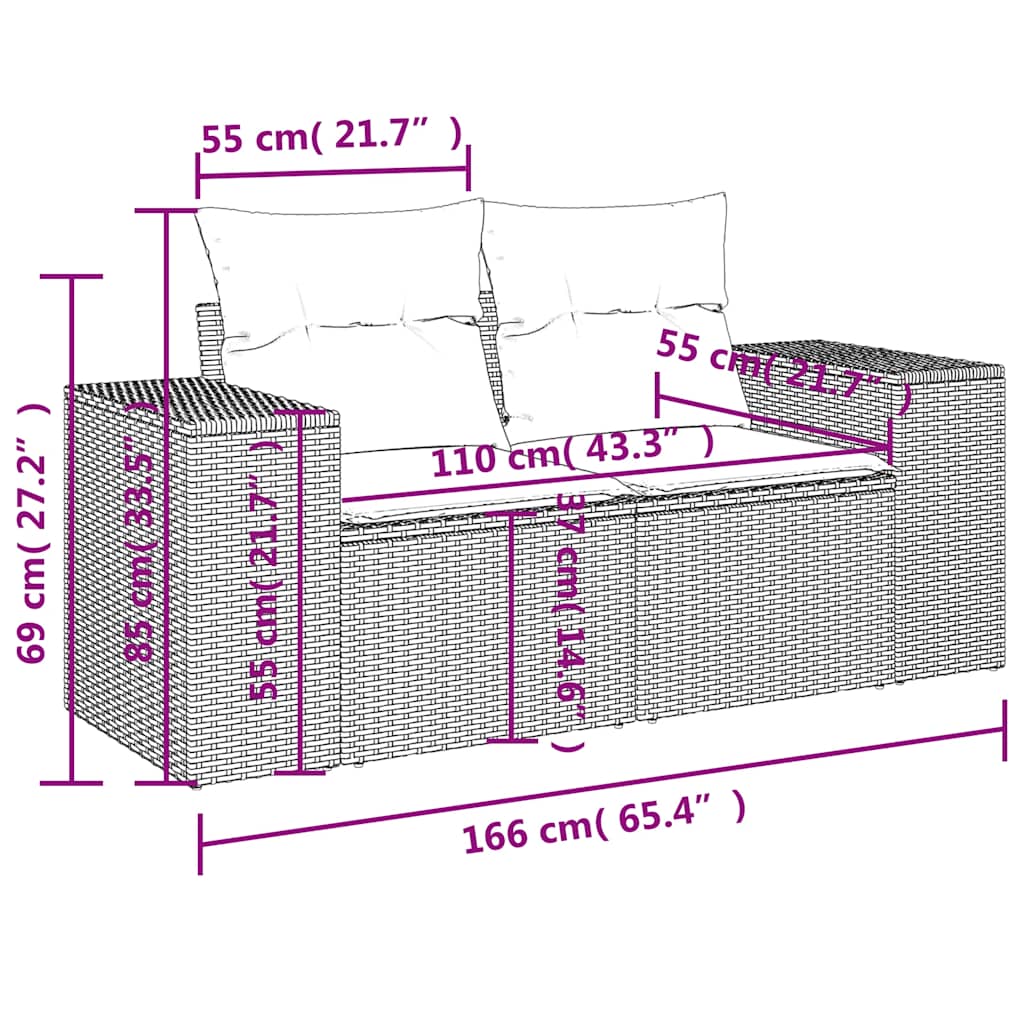 8-teiliges Gartensofa-Set mit Kissen, grau, Polyrattan