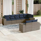 8-teiliges Gartensofa-Set mit Kissen, grau, Polyrattan