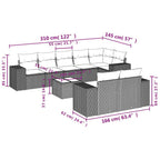 9-teiliges Gartensofa-Set mit Kissen, schwarzes Polyrattan