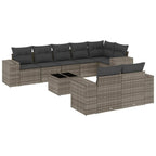 9-tlg. Garten-Sofagarnitur mit Kissen Grau Poly Rattan