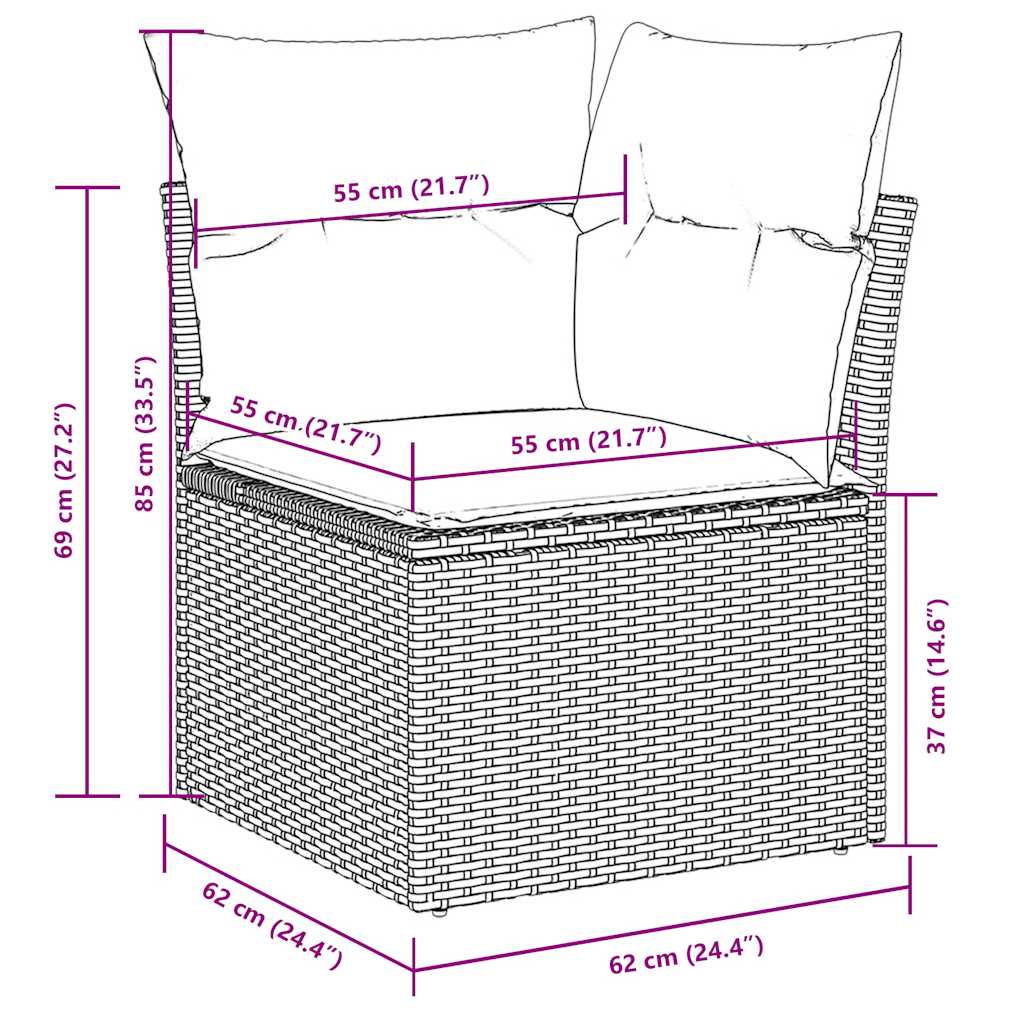 9-tlg. Garten-Sofagarnitur mit Kissen Hellgrau Poly Rattan