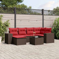 7-teiliges Gartensofa-Set mit Kissen, braun, Polyrattan