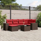 7-teiliges Gartensofa-Set mit Kissen, braun, Polyrattan