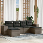 6-tlg. Garten-Sofagarnitur mit Kissen Grau Poly Rattan