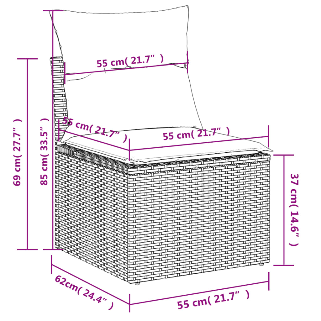 7-teiliges Gartensofa-Set mit Kissen, schwarzes Polyrattan