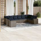 10-teiliges Gartensofa-Set mit Kissen, grau, Polyrattan