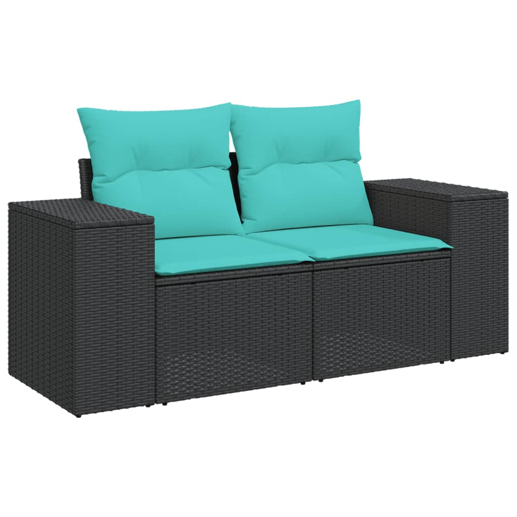 11-teiliges Gartensofa-Set mit Kissen, schwarzes Polyrattan