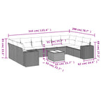 11-teiliges Gartensofa-Set mit Kissen, schwarzes Polyrattan