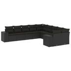 10-tlg. Garten-Sofagarnitur mit Kissen Schwarz Poly Rattan