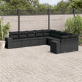 10-tlg. Garten-Sofagarnitur mit Kissen Schwarz Poly Rattan