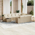 11-tlg. Garten-Sofagarnitur mit Kissen Beige Poly Rattan