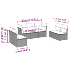 7-tlg. Garten-Sofagarnitur mit Kissen Hellgrau Poly Rattan