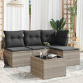 5-tlg. Garten-Sofagarnitur mit Kissen Hellgrau Poly Rattan