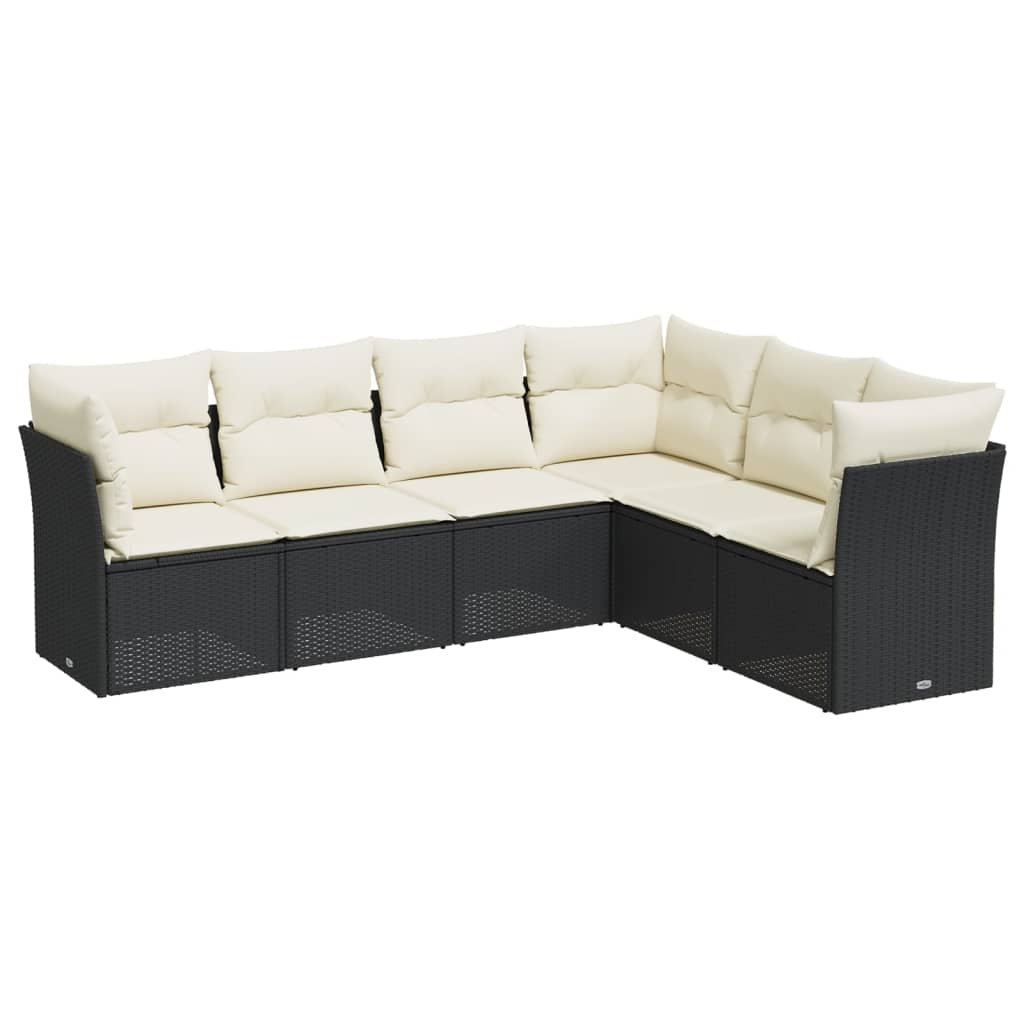 6-tlg. Garten-Sofagarnitur mit Kissen Schwarz Poly Rattan