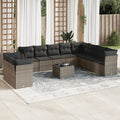 11-tlg. Garten-Sofagarnitur mit Kissen Grau Poly Rattan