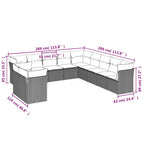 11-teiliges Gartensofa-Set mit Kissen, schwarzes Polyrattan