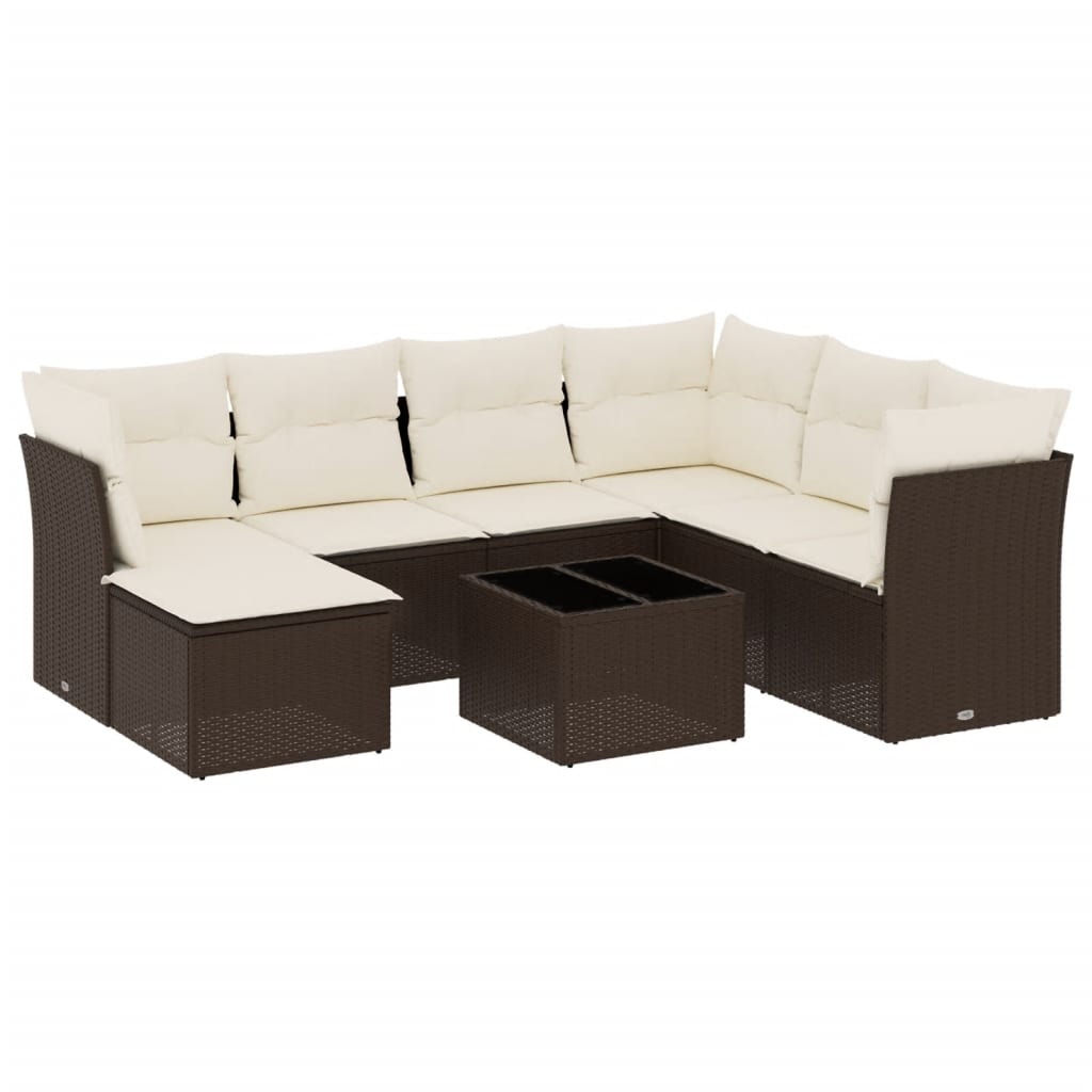 8-tlg. Garten-Sofagarnitur mit Kissen Braun Poly Rattan