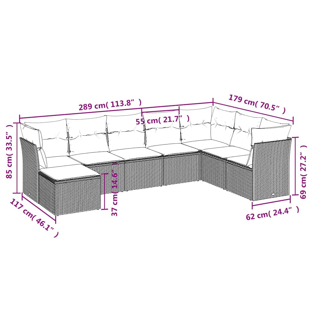 8-tlg. Garten-Sofagarnitur mit Kissen Braun Poly Rattan