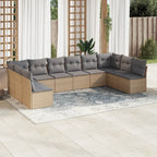10-tlg. Garten-Sofagarnitur mit Kissen Beige Poly Rattan