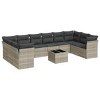 11-tlg. Garten-Sofagarnitur mit Kissen Hellgrau Poly Rattan