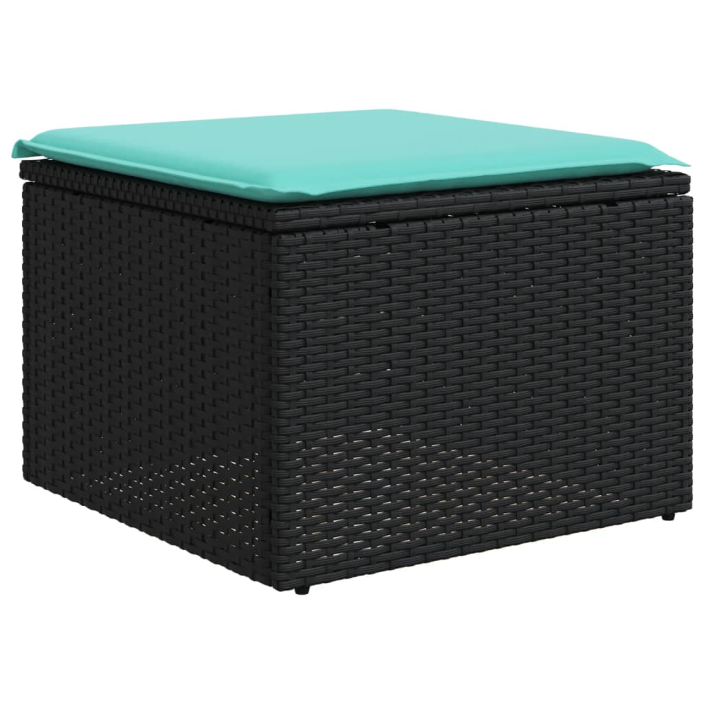 10-teiliges Gartensofa-Set mit Kissen, schwarzes Polyrattan
