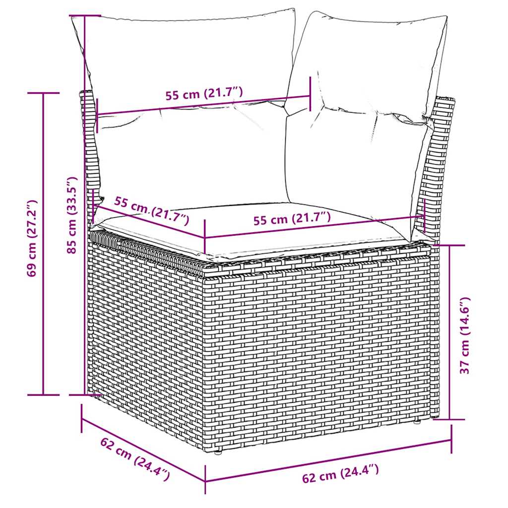 11-tlg. Garten-Sofagarnitur mit Kissen Hellgrau Poly Rattan