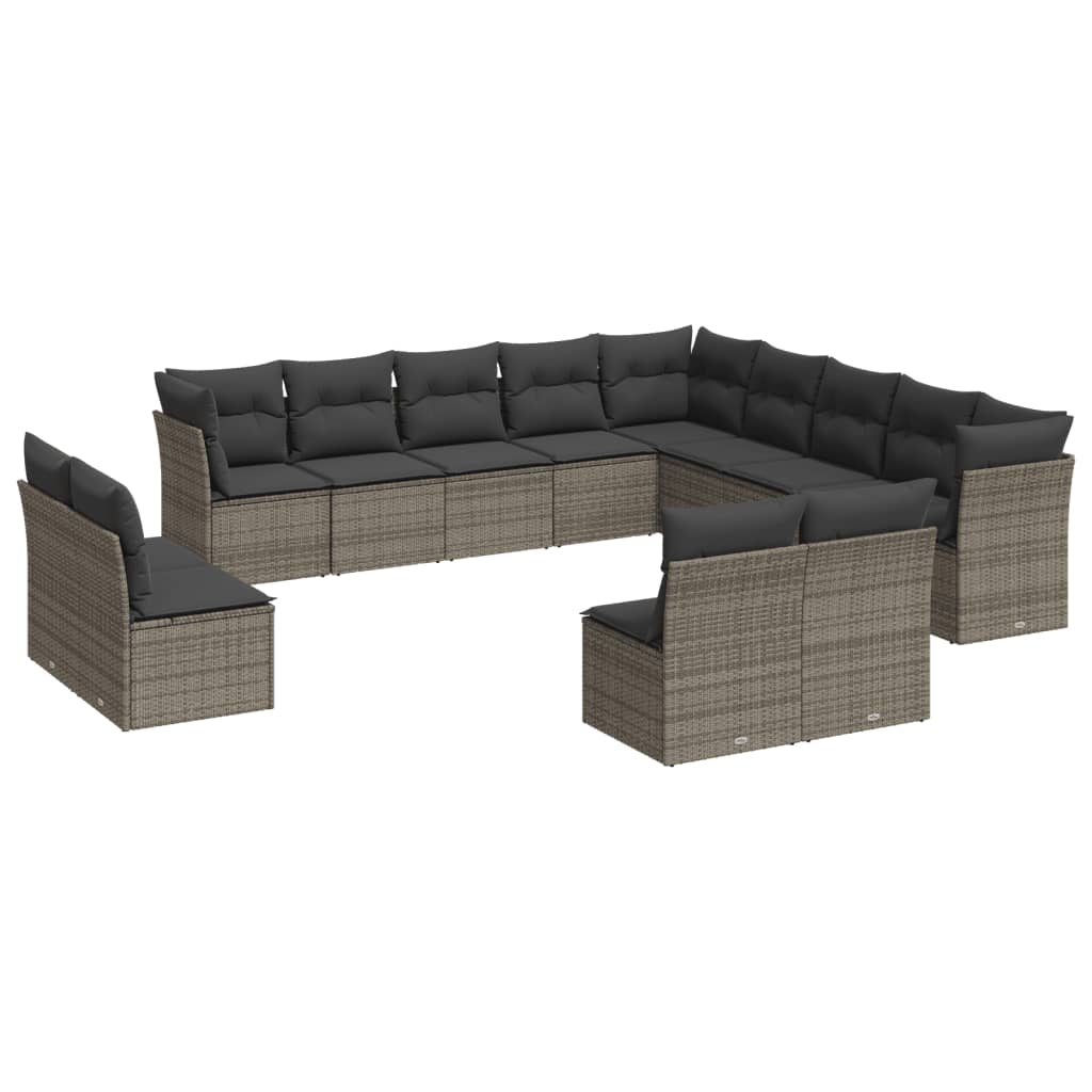 12-tlg. Garten-Sofagarnitur mit Kissen Grau Poly Rattan