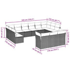 13-tlg. Garten-Sofagarnitur mit Kissen Hellgrau Poly Rattan