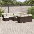 13-tlg. Garten-Sofagarnitur mit Kissen Braun Poly Rattan