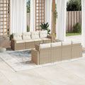 9-tlg. Garten-Sofagarnitur mit Kissen Beige Poly Rattan
