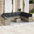 11-tlg. Garten-Sofagarnitur mit Kissen Hellgrau Poly Rattan