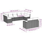 9-tlg. Garten-Sofagarnitur mit Kissen Schwarz Poly Rattan