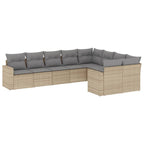 9-tlg. Garten-Sofagarnitur mit Kissen Beige Poly Rattan
