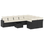 10-tlg. Garten-Sofagarnitur mit Kissen Schwarz Poly Rattan
