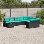 10-tlg. Garten-Sofagarnitur mit Kissen Schwarz Poly Rattan