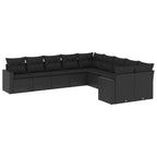 10-tlg. Garten-Sofagarnitur mit Kissen Schwarz Poly Rattan