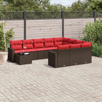 11-teiliges Gartensofa-Set mit Kissen, braun, Polyrattan