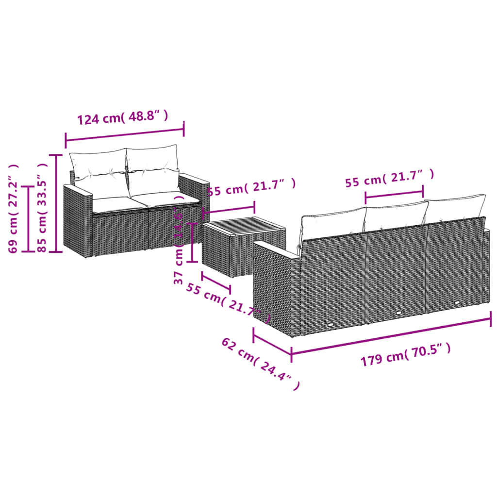 6-tlg. Garten-Sofagarnitur mit Kissen Grau Poly Rattan