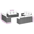 12-teiliges Gartensofa-Set mit Kissen, schwarzes Polyrattan
