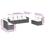 8-teiliges Gartensofa-Set mit Kissen, grau, Polyrattan