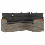 4-tlg. Garten-Sofagarnitur mit Kissen Grau Poly Rattan