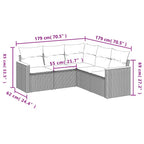 5-teiliges Gartensofa-Set mit Kissen, grau, Polyrattan