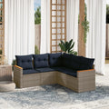5-teiliges Gartensofa-Set mit Kissen, grau, Polyrattan