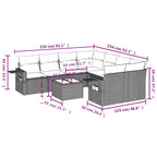 9-tlg. Garten-Sofagarnitur mit Kissen Braun Poly Rattan