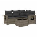 5-tlg. Garten-Sofagarnitur mit Kissen Grau Poly Rattan